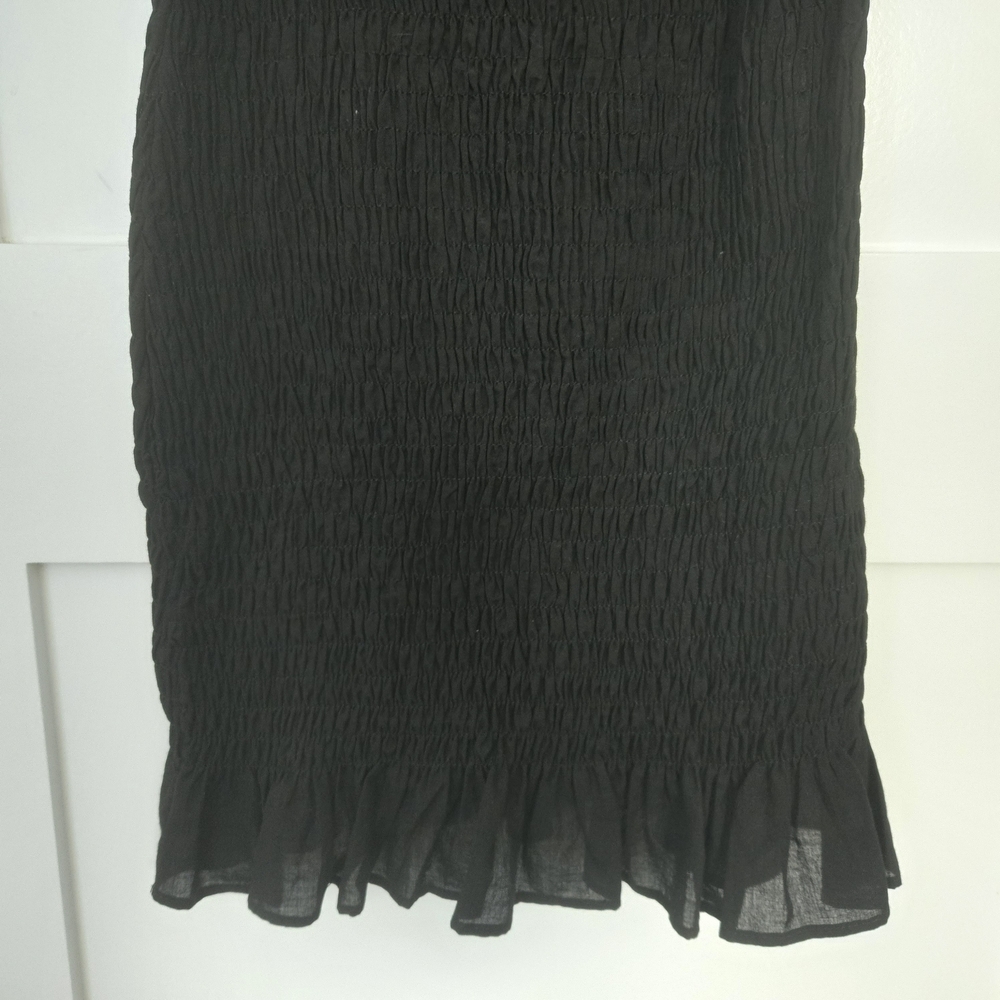 NWT Zara XS Black Spaghetti Strap Mini Dress Ruffled Top Stretch Rouch Bottom - Picture 5 of 11